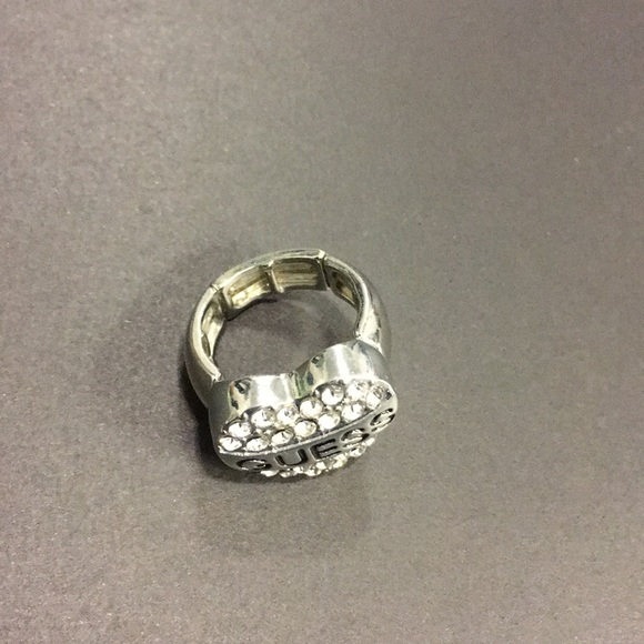 Guess Heart with Faux Diamonds Silver Tone Ring - Picture 2 of 2